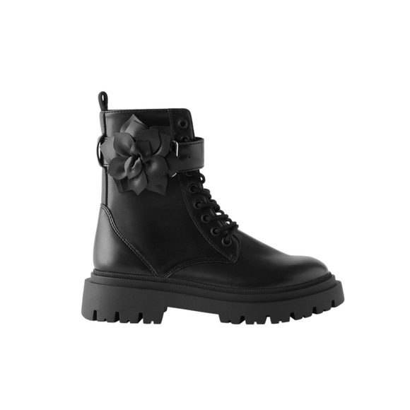Zara Black Combat Boots with Floral Accent - Picture 1 of 4